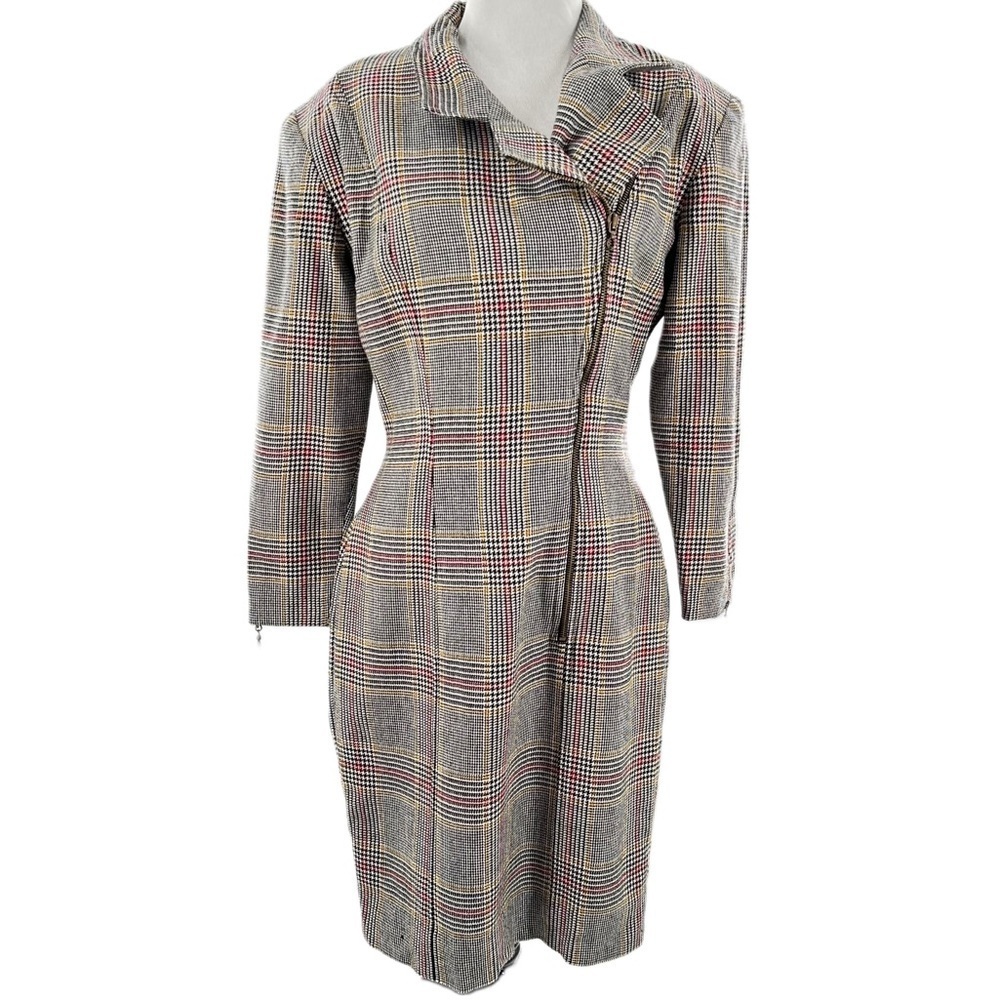 Emanuel Ungaro blazer dress 4 37 brown plaid 100% wool academia old money 90s